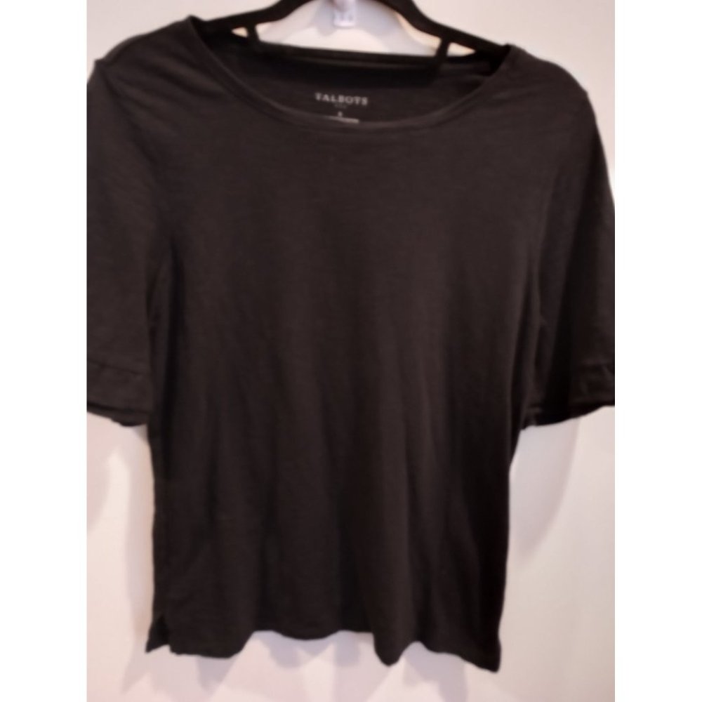 Talbots black tea short sleeve with a ruffle size small
